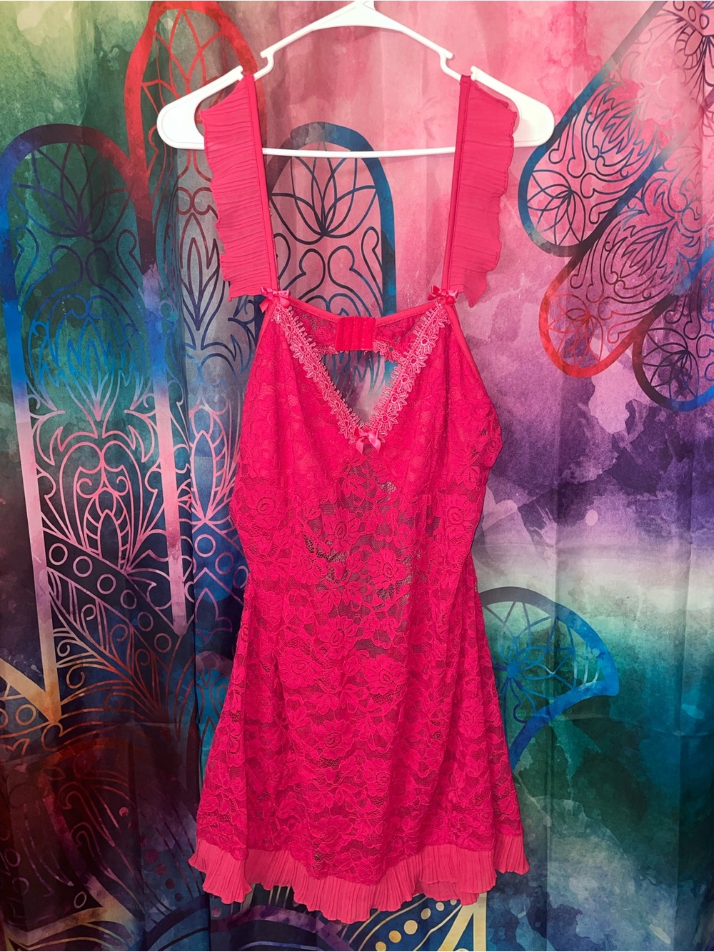 3/$25 Fuchsia Lace A-Line Chemise with Pleated Straps